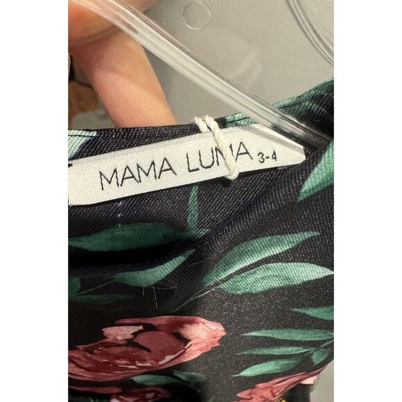 Mama Luma Girls Size 3 4 Black Floral Print Dress Bow Wedding Lacivert Party - Picture 3 of 11